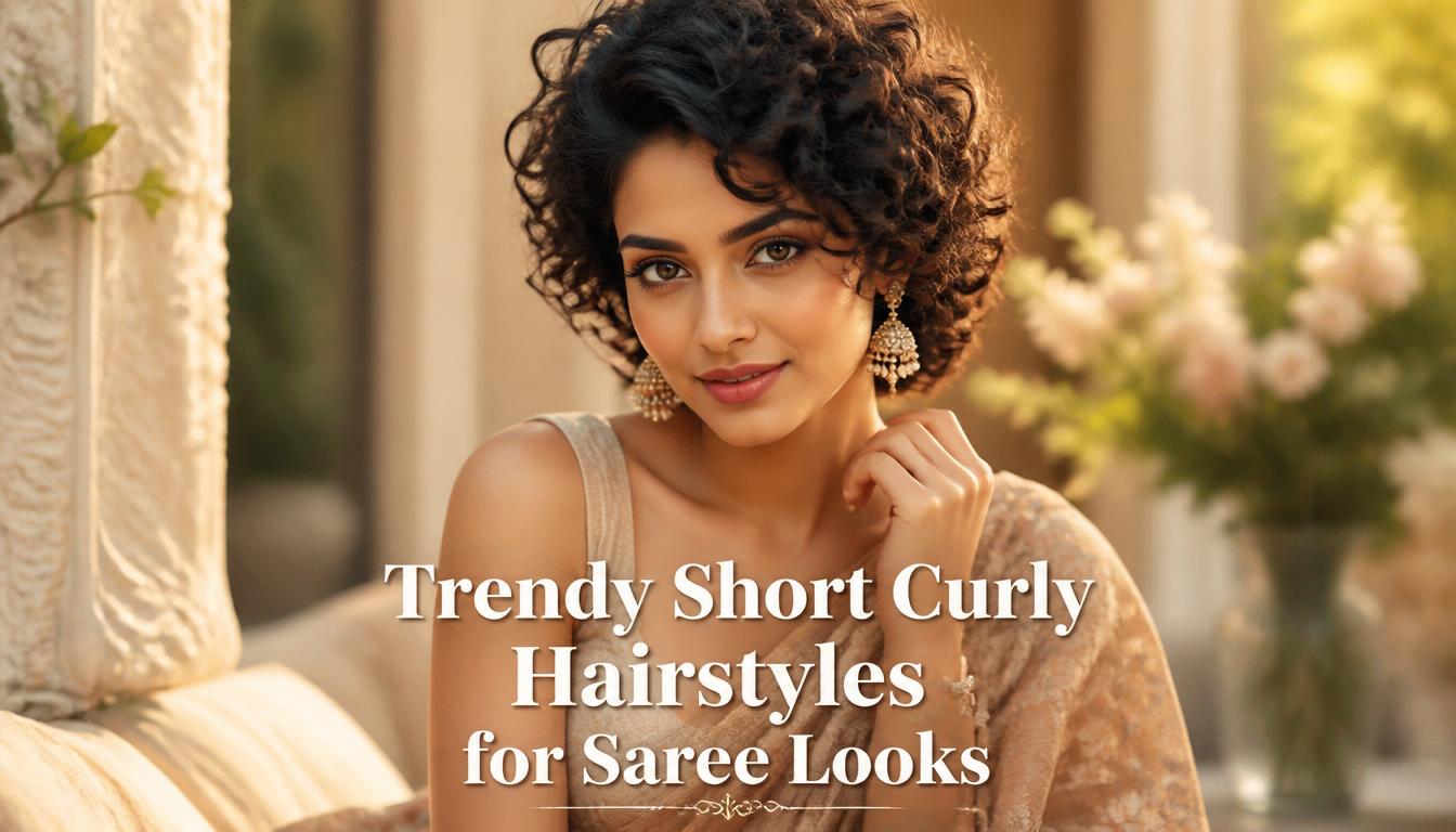 11 Trendy Short Curly Hair Hairstyle For Saree Ideas