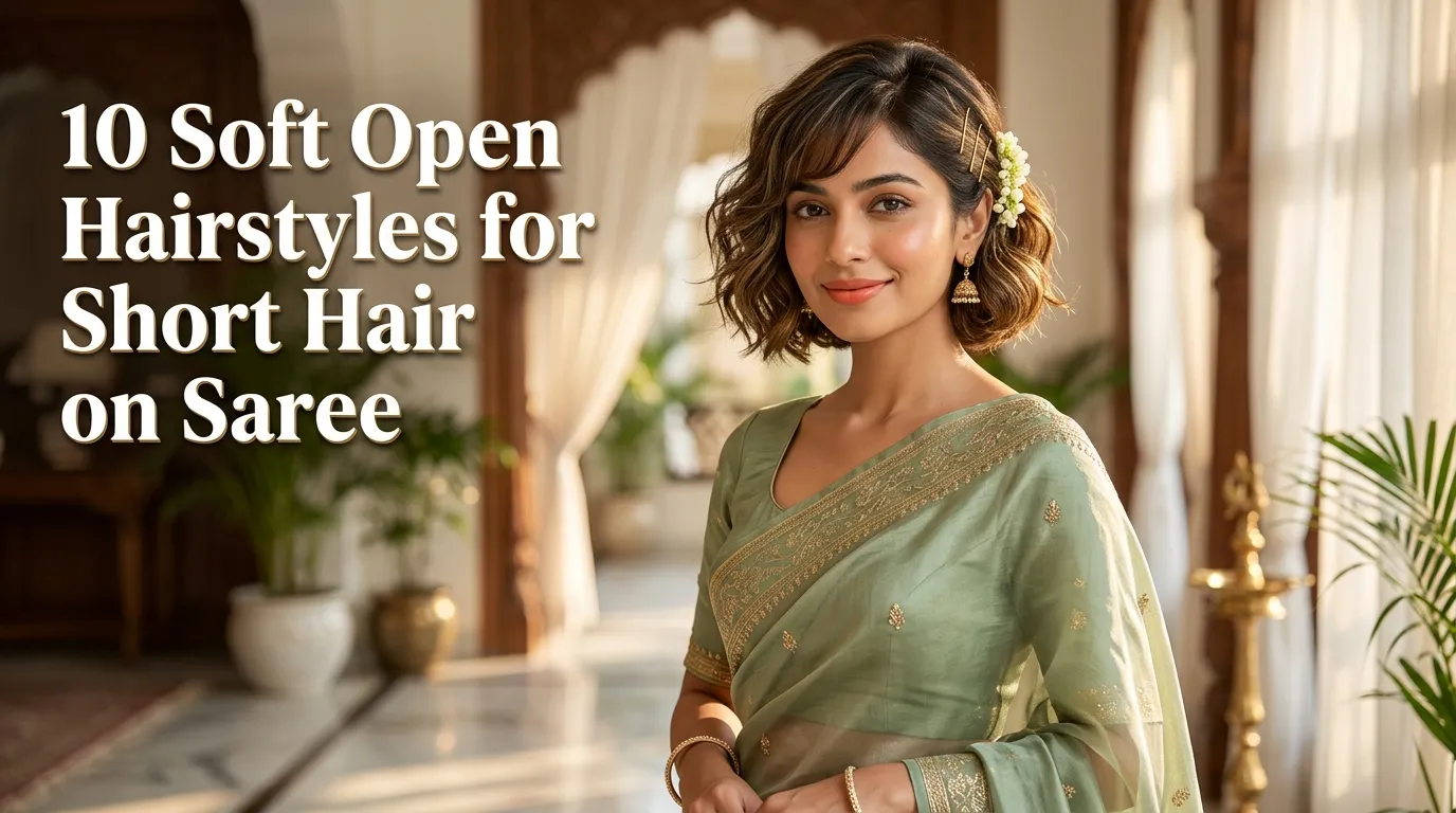 Open Hairstyle For Short Hair On Saree